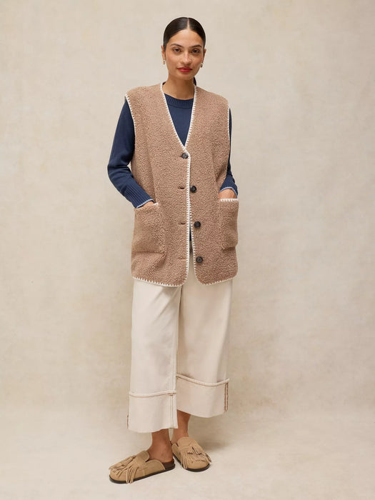 White Stuff Women's Borg Gilet In Dark Natural