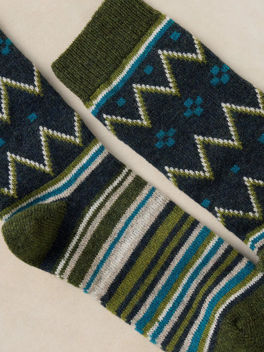 White Stuff Men's Fairisle Strip Cosy Sock In Green Multi