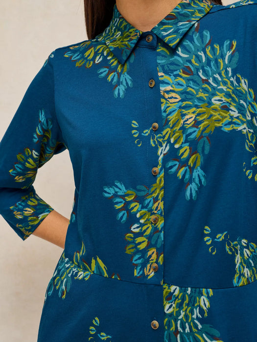 White Stuff Women's Rua Jersey Dress In Teal Print