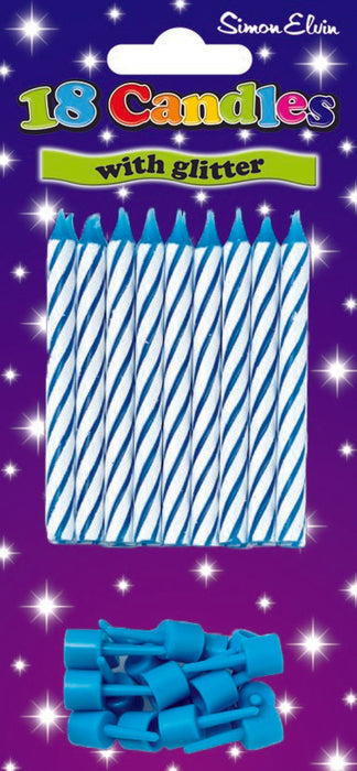 Simon Elvin Pack of 18 Glitter Candles Blue