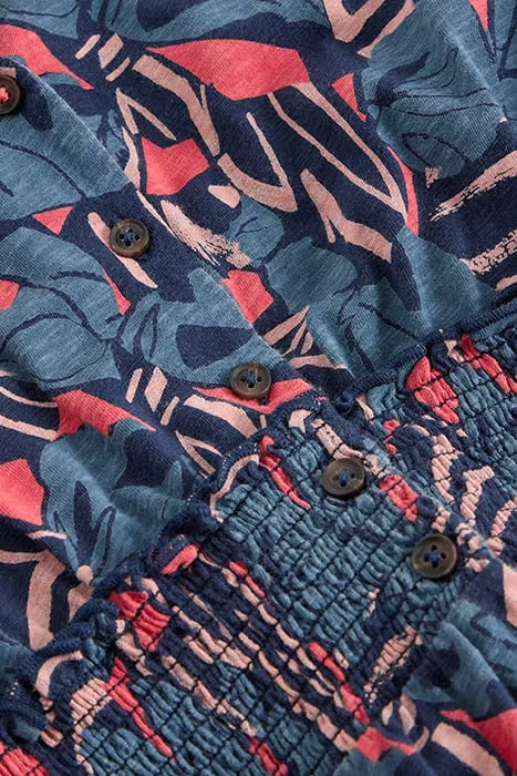 White Stuff Jonie Shirred Jersey Dress In Blue Print