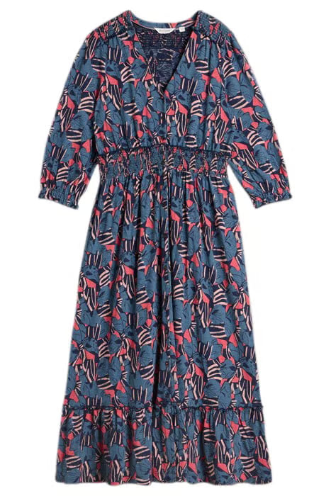 White Stuff Jonie Shirred Jersey Dress In Blue Print