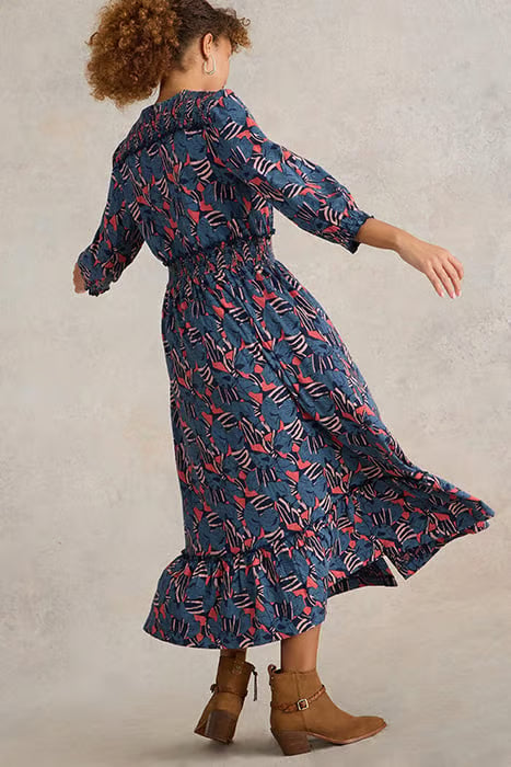 White Stuff Jonie Shirred Jersey Dress In Blue Print