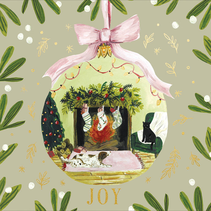 Woodmansterne 'Family Pets Enjoy Festive Fireplace' Christmas Card
