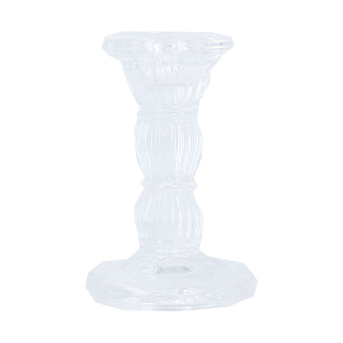 Gisela Graham Small Clear Glass Moulded Candlestick