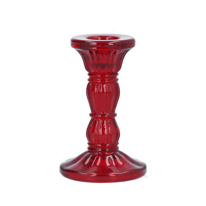 Gisela Graham Small Red Glass Moulded Candlestick