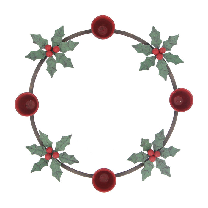 Gisela Graham Metal Holly Candle Holder Ring