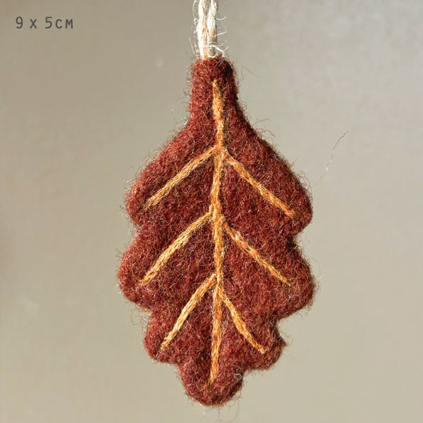 East of India Felted Autumn Leaf Hanger - Oak