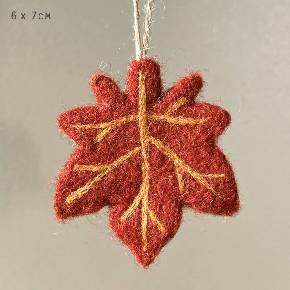 East of India Felted Autumn Leaf Hanger - Maple