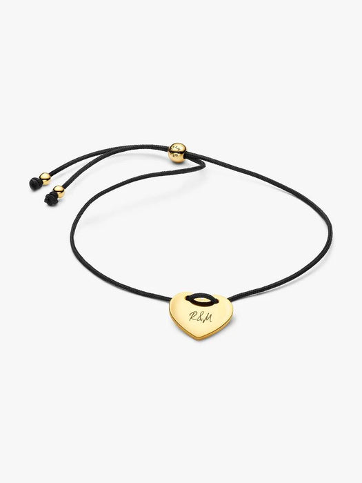 Pandora Engravable Heart Black Cord Slider Bracelet 14k Gold Plating