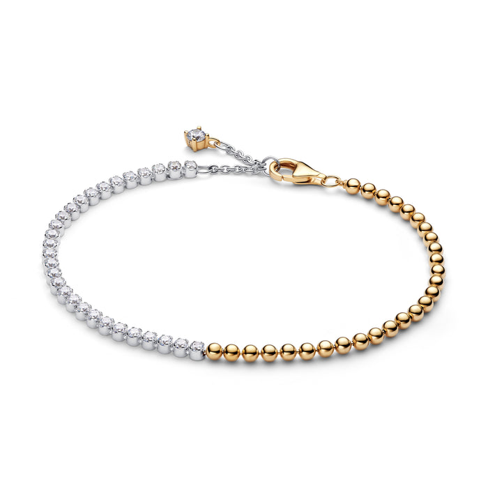Pandora Beads & Tennis Bracelet Sterling Silver And 14K Gold Plating
