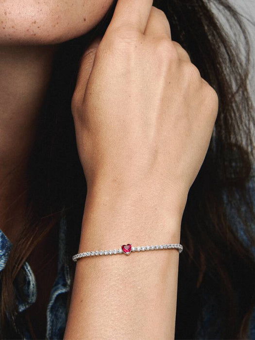 Pandora Red Sparkling Heart Tennis Bracelet Sterling Silver
