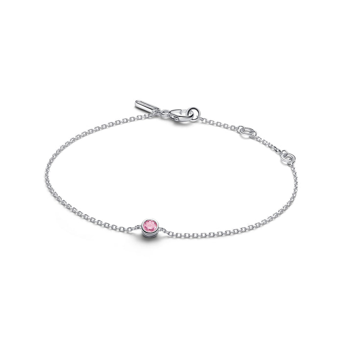 Pandora Era Bezel Sterling Silver Pink Lab-grown Diamond Chain Bracelet Silver