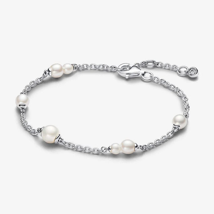 Pandora Treated Freshwater Cultured Pearl Station Chain Bracelet Sterling Silver