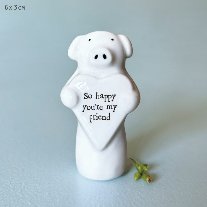 East of India Porcelain Heart Animal - Pig