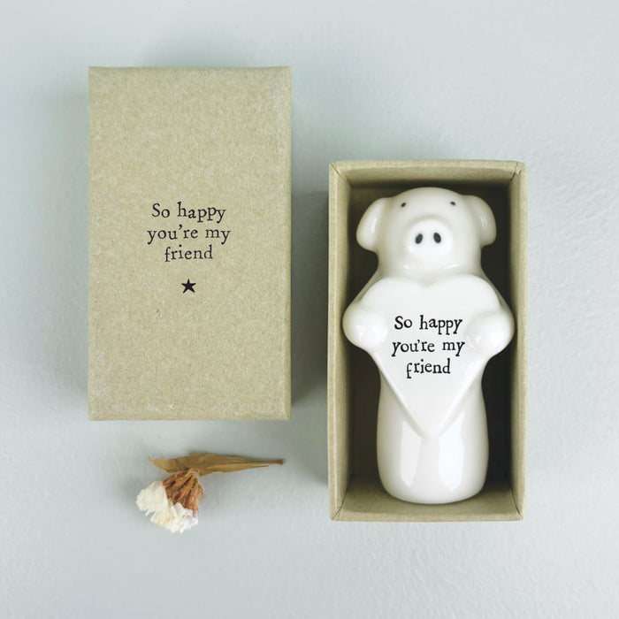 East of India Porcelain Heart Animal - Pig