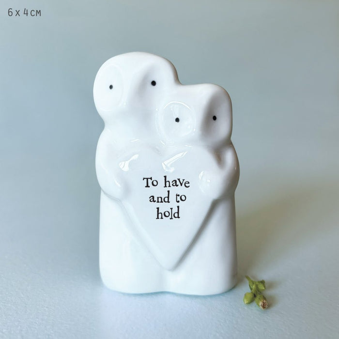 East of India Porcelain Heart Animal - Owls To Have and To Hold