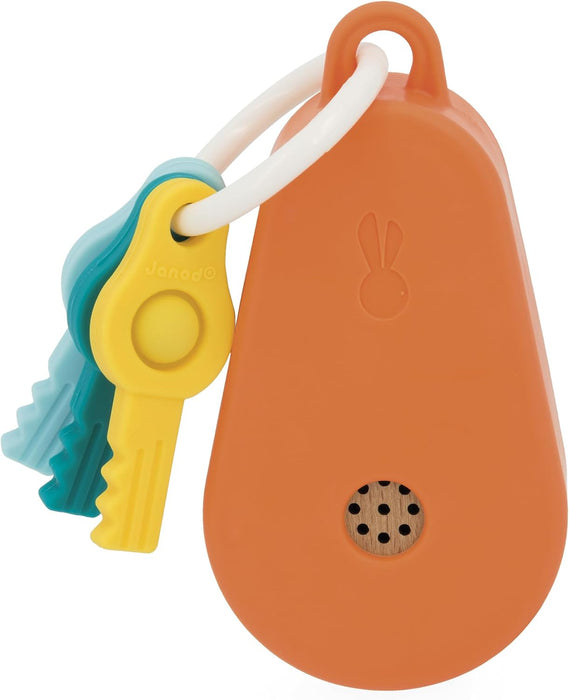 Juratoys Janod Wooden And Silicone Baby Keyring With 4 Sounds And 3 Keys