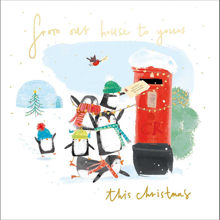 Woodmansterne Penguin Postmen From Our House To Yours Christmas Card