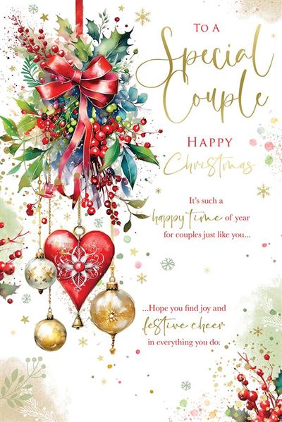 Christmas card for a special couple with festive decorations and text.