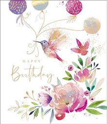 Birthday card with floral design and hummingbird