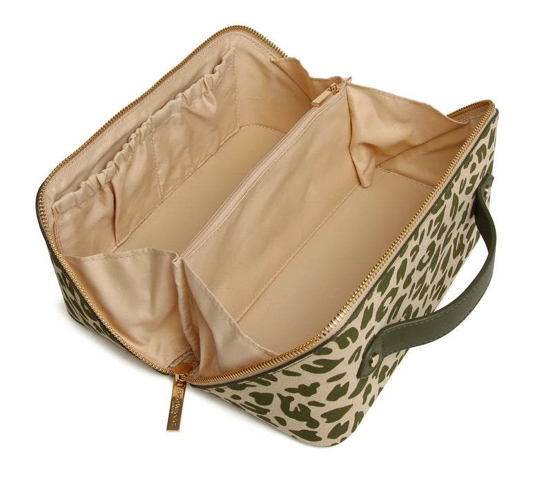 Alice Wheeler Olive Leopard Train Case