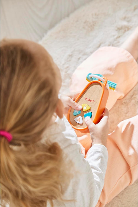 Juratoys Janod Wooden And Silicone Baby Keyring With 4 Sounds And 3 Keys