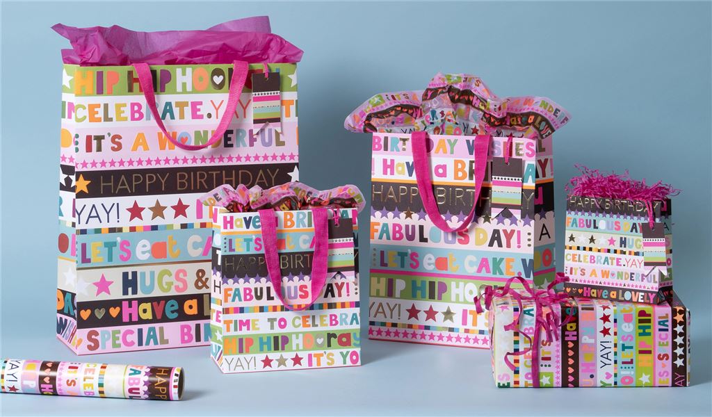 Glick Happy Birthday Pink Stripe Large Gift Bag