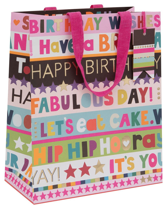 Glick Happy Birthday Pink Stripe Large Gift Bag