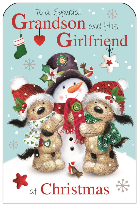 Jonny Javelin 'To A Special Grandson And Girlfriend Snowman' Christmas Card