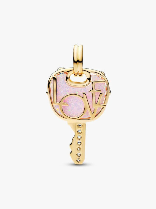Pandora Opalescent Pink Love Key Large Dangle Charm 14k Gold Plating