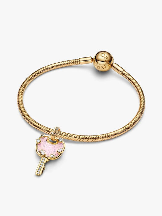 Pandora Opalescent Pink Love Key Large Dangle Charm 14k Gold Plating