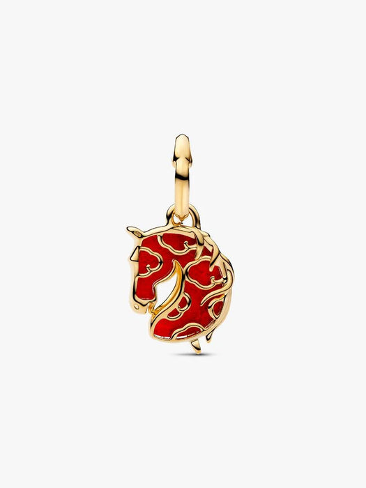 Pandora Red Fire Horse Murano Glass Dangle Charm 14k Gold Plating
