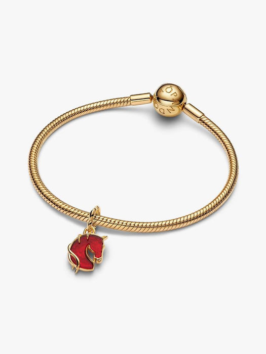 Pandora Red Fire Horse Murano Glass Dangle Charm 14k Gold Plating