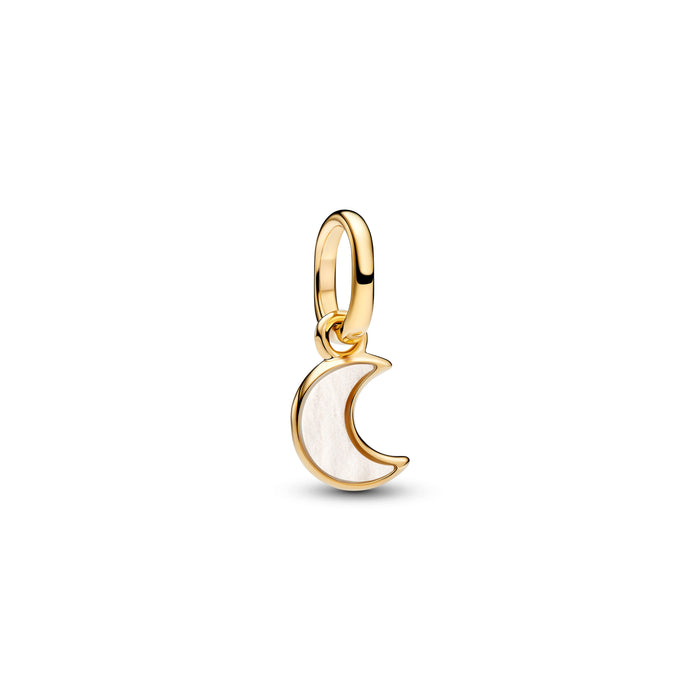 Pandora White Crescent Moon Mini Dangle Charm 14k Gold Plating