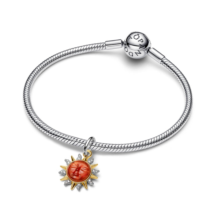 Pandora Swirling Sun Two-Tone Dangle Charm Sterling Silver And 14k Gold Plating