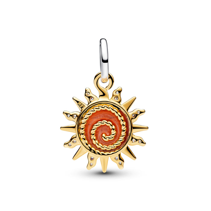 Pandora Swirling Sun Two-Tone Dangle Charm Sterling Silver And 14k Gold Plating
