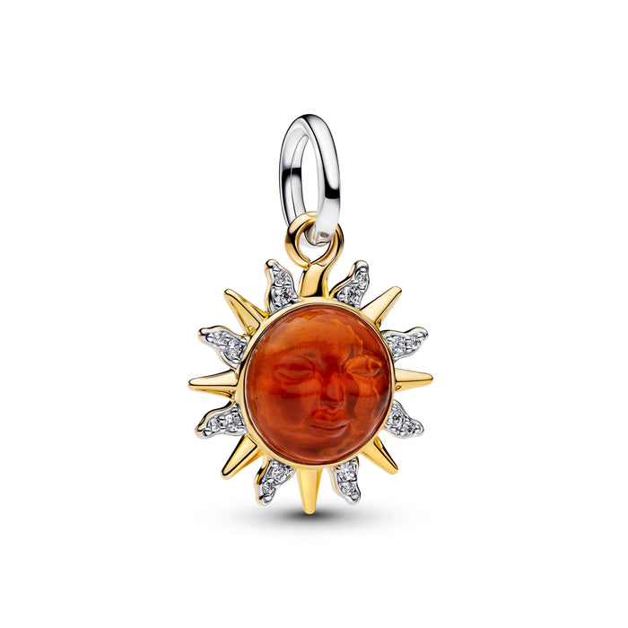 Pandora Swirling Sun Two-Tone Dangle Charm Sterling Silver And 14k Gold Plating