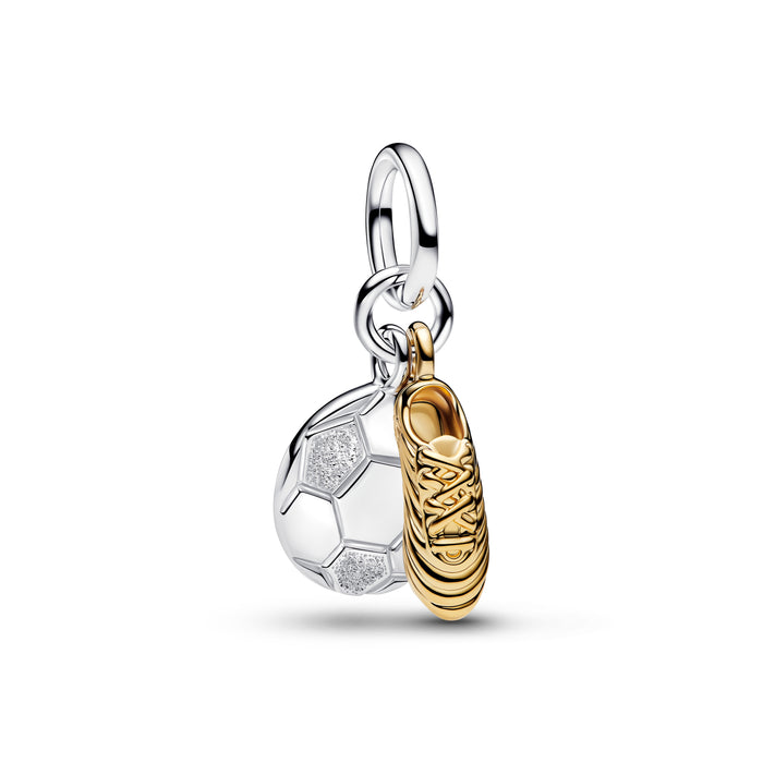 Pandora Soccer Shoe Double Dangle Charm Sterling Silver And 14K Gold Plating
