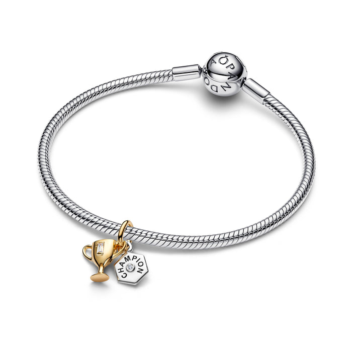 Pandora Engravable Trophy Double Dangle Charm Sterling Silver And 14K Gold Plating