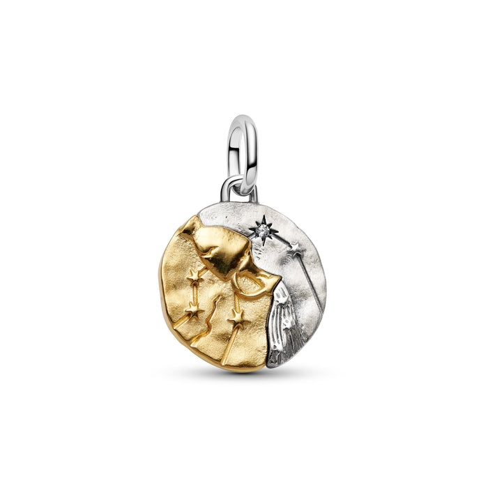 Pandora Aquarius Zodiac Medallion Charm 14k Gold Plating And Sterling Silver