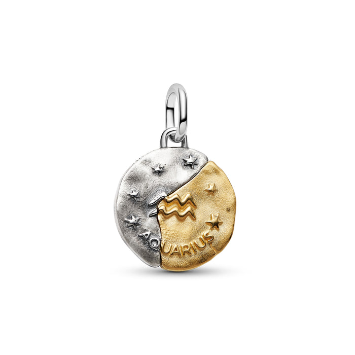 Pandora Aquarius Zodiac Medallion Charm 14k Gold Plating And Sterling Silver