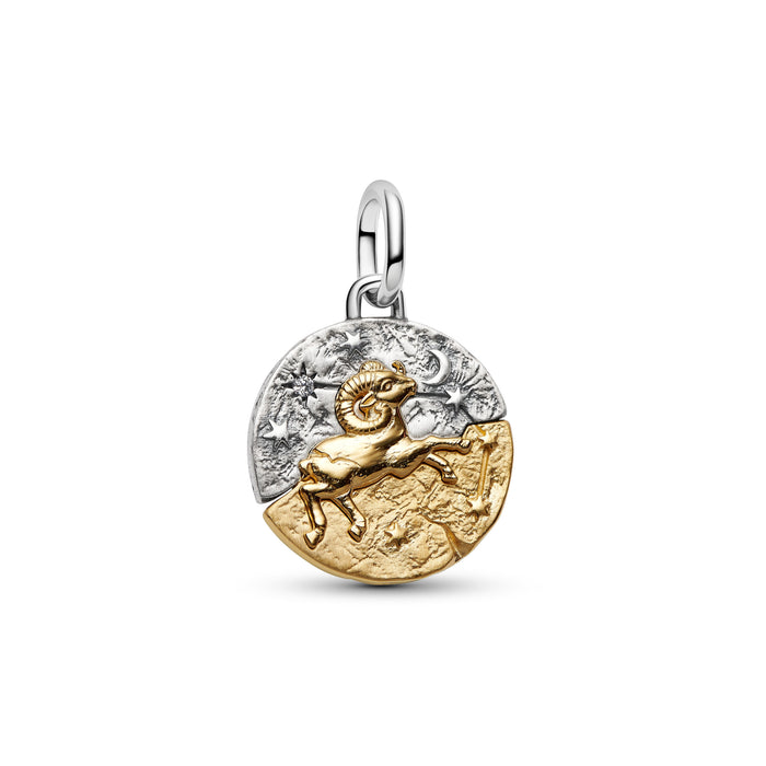 Pandora Aries Zodiac Medallion Charm 14k Gold Plating And Sterling Silver