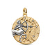 A round two-tone gold and silver pendant featuring the Libra zodiac sign, with a gold-toned textured background, a silver-toned centaur holding a bow, and small star and moon details, shown on a plain white background.
