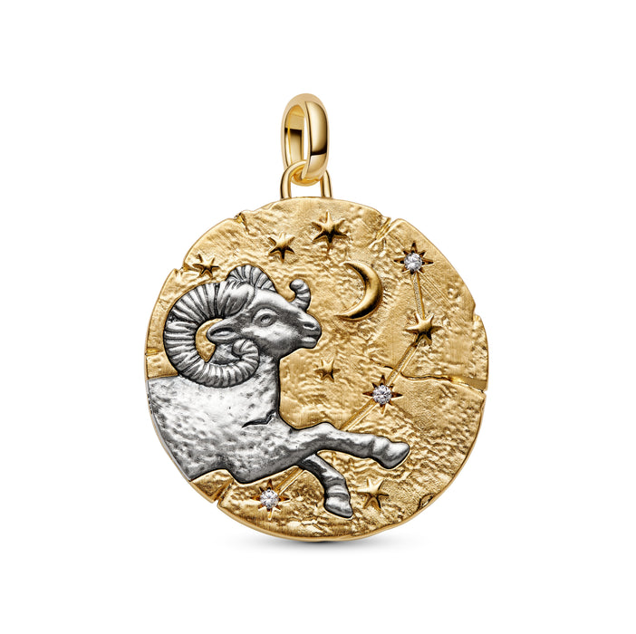 Pandora Aries Zodiac Oversized Medallion Charm 14k Gold Plating And Sterling Silver