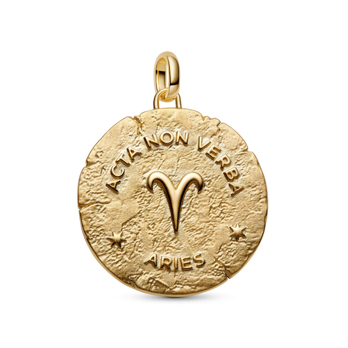 Pandora Aries Zodiac Oversized Medallion Charm 14k Gold Plating And Sterling Silver