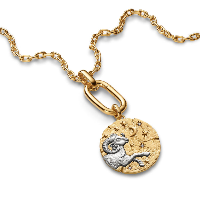 Pandora Aries Zodiac Oversized Medallion Charm 14k Gold Plating And Sterling Silver