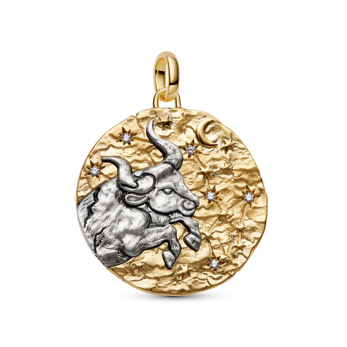 Pandora Taurus Zodiac Oversized Medallion Charm 14k Gold Plating And Sterling Silver