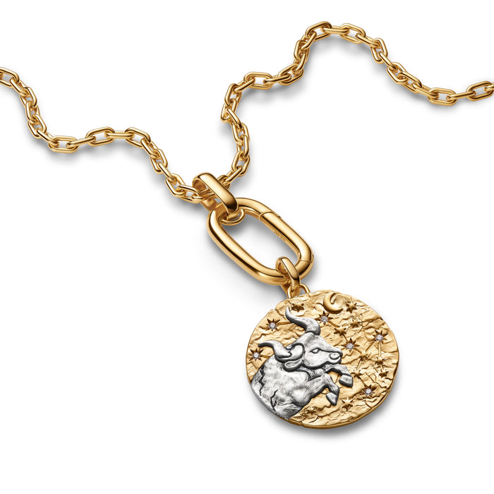 Pandora Taurus Zodiac Oversized Medallion Charm 14k Gold Plating And Sterling Silver