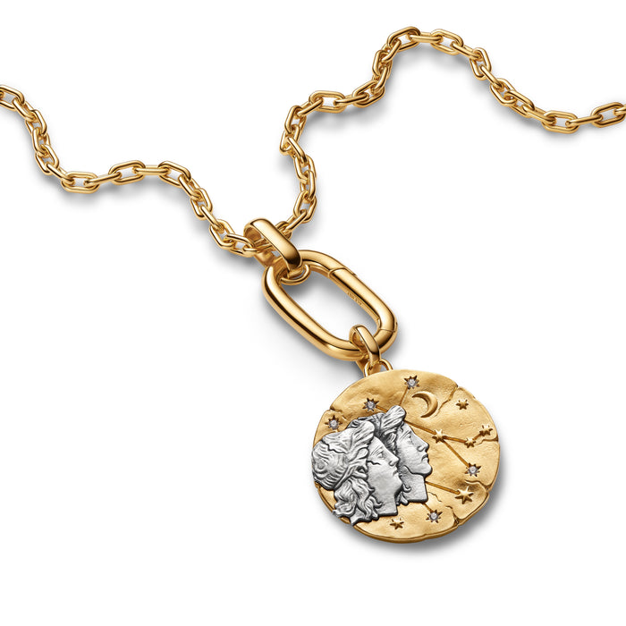 Pandora Gemini Zodiac Oversized Medallion Charm 14k Gold Plating And Sterling Silver